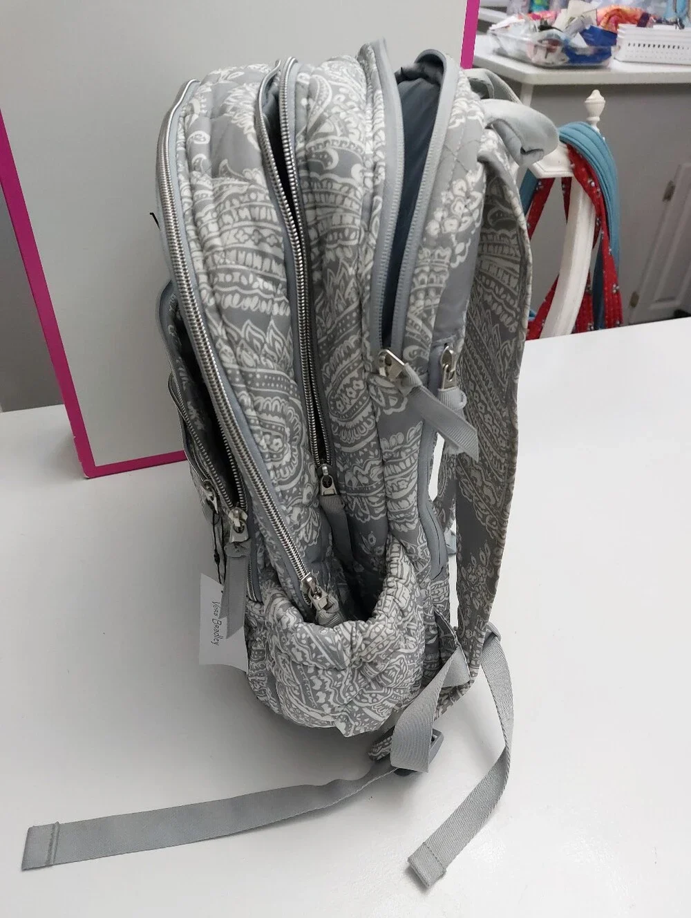 Vera Bradley XL Campus Backpack Performance Twill Cloud Gray Paisley NWT